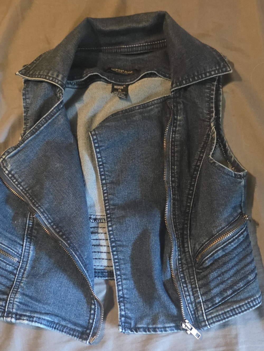 Redfox Jeans Dark Wash Denim Moto Vest with Zippers